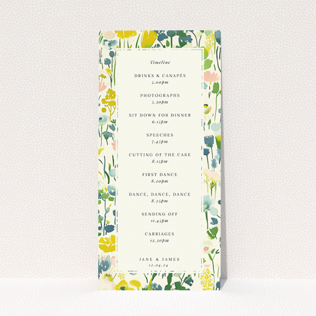 Springtime Florals wedding menu template with pastel watercolour florals and fresh greens, perfect for a spring celebration This is a view of the back