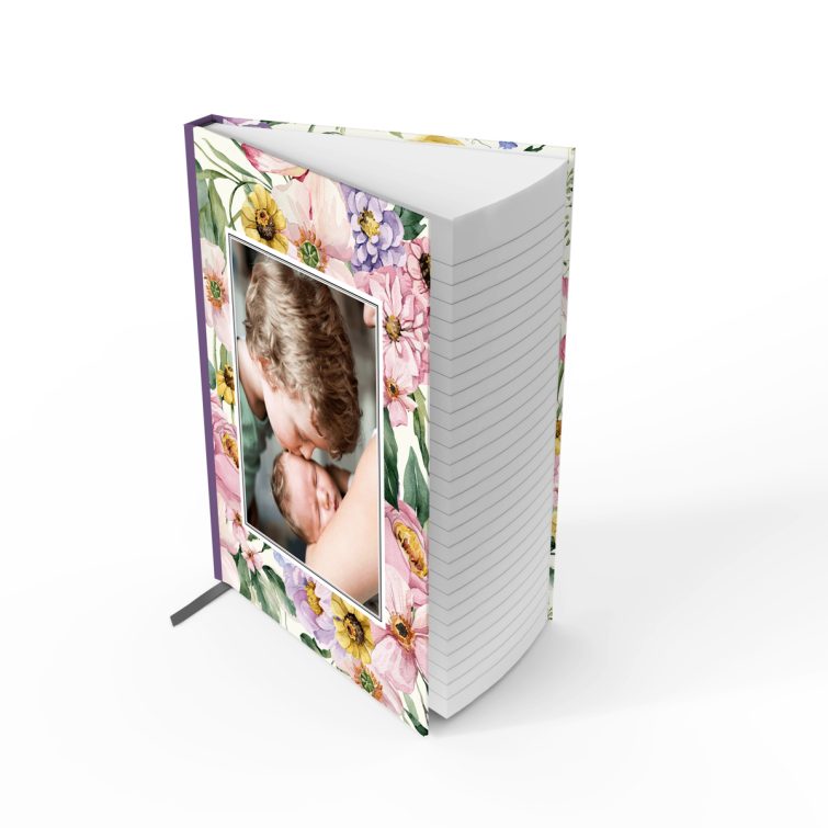 Floral design portrait notebooks with one photo on the front cover.