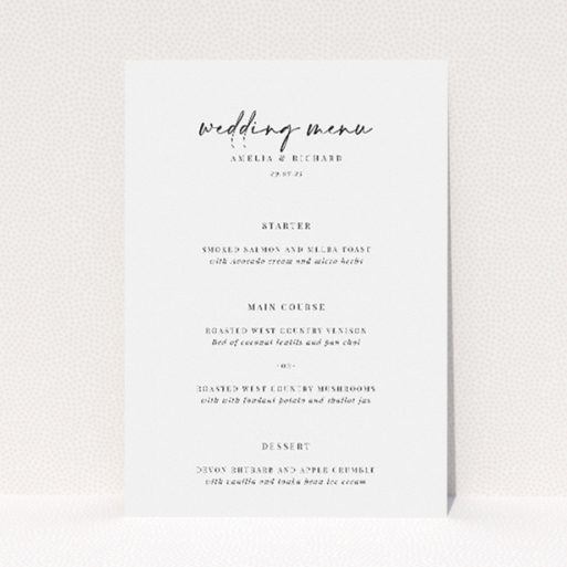 Stained Glass wedding menu template with elegant frames resembling classic stained glass artistry, featuring a serene teal and mauve border against a crisp white backdrop, perfect for couples desiring contemporary yet timeless elegance, setting the tone for a memorable celebration This is a view of the front