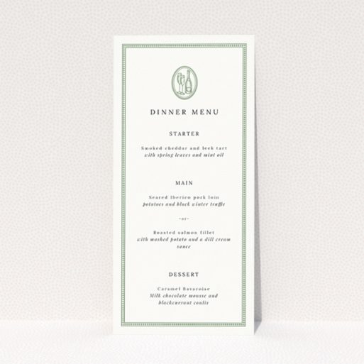 Stamped Classic Wedding Menu Template - Timeless Elegance with Bespoke Sophistication. This is a view of the front