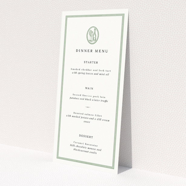 Stamped Classic Wedding Menu Template - Timeless Elegance with Bespoke Sophistication. This is a view of the front