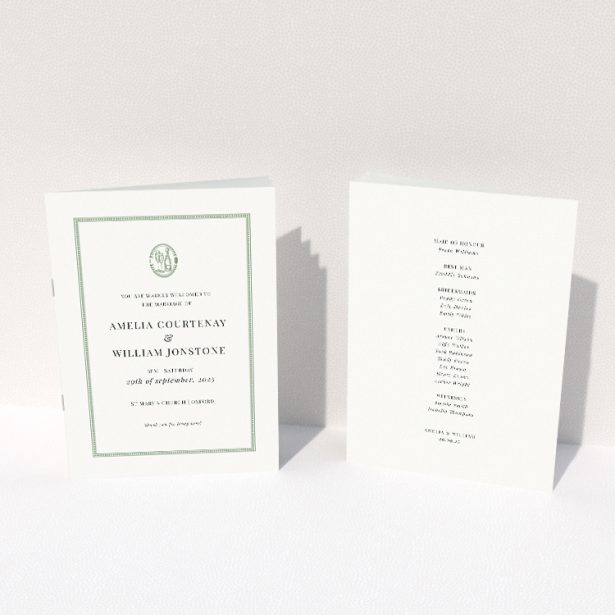 Timeless Elegance Stamped Classic Wedding Order of Service Booklet Template. This image shows the front and back sides together