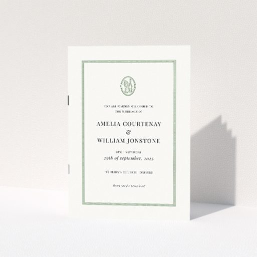Timeless Elegance Stamped Classic Wedding Order of Service Booklet Template. This is a view of the front