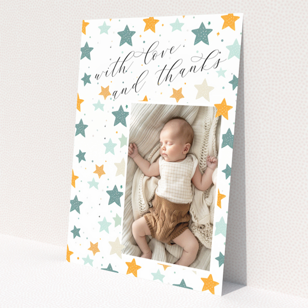 Baby thank you card with stars and one photo