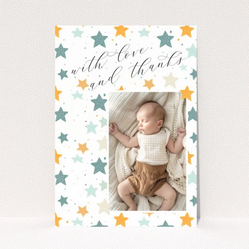 Baby thank you card with stars and one photo