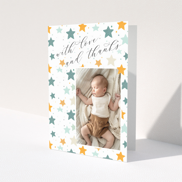 Baby thank you card with stars and one photo