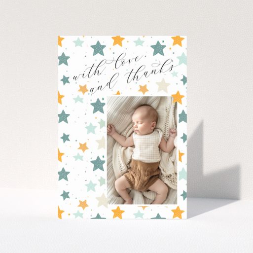 Baby thank you card with stars and one photo