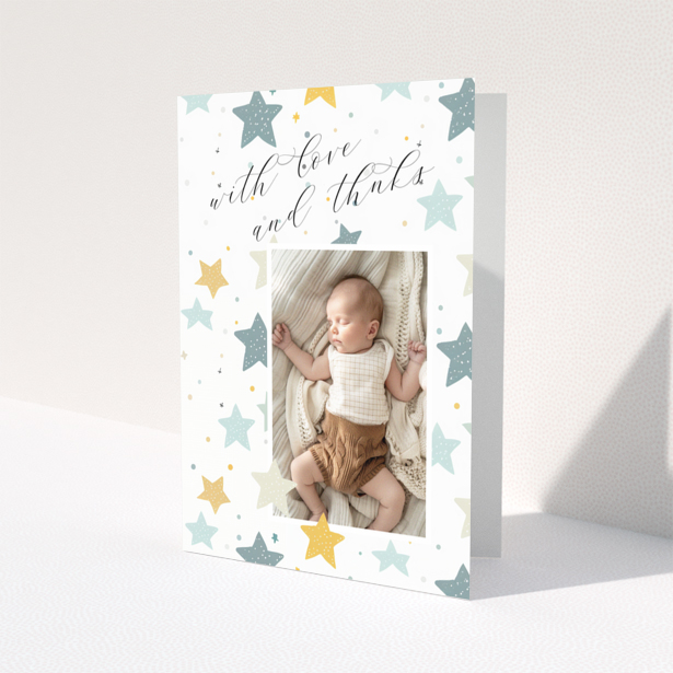 Baby thank you card with stars and one photo