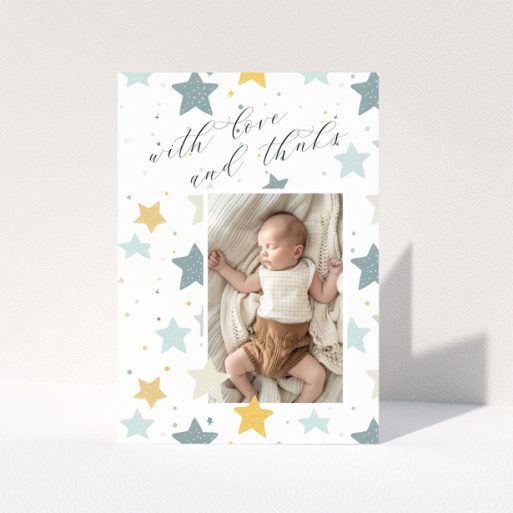 Baby thank you card with stars and one photo