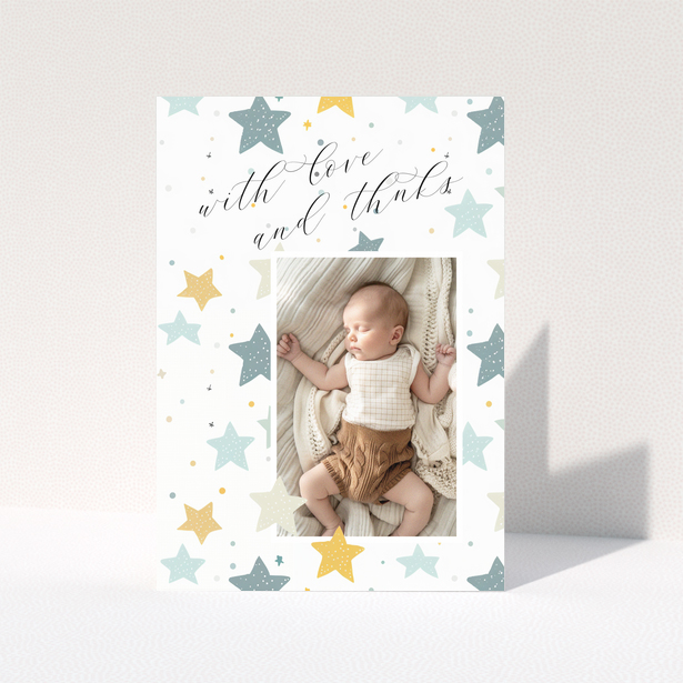 Baby thank you card with stars and one photo