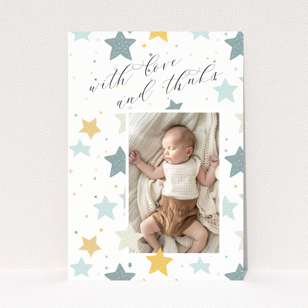 Baby thank you card with stars and one photo