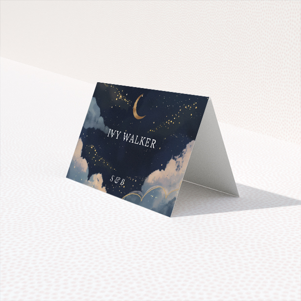 Starry, Starry Night place card - Embrace the romance of the night sky with classic serif typography and delicate golden accents, perfect for guiding guests to an unforgettable event under the enchanting night sky This is a third view of the front
