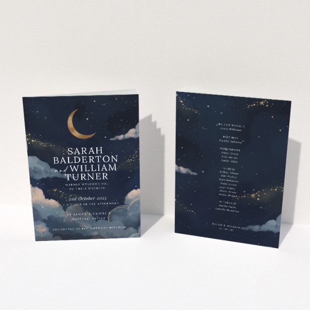 Starry Starry Night Wedding Order of Service A5 Booklet Design. This image shows the front and back sides together