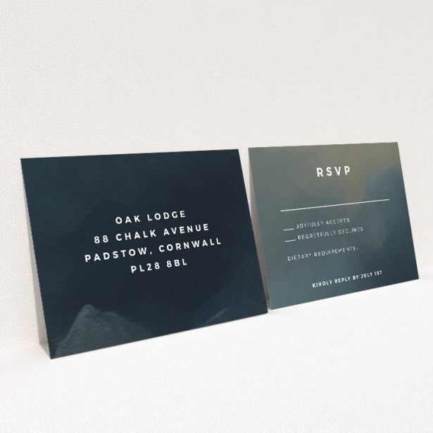 Storm Monochrome RSVP Card Template - Serene gradient background, balanced layout, and sleek sans-serif font for contemporary weddings This is a view of the back