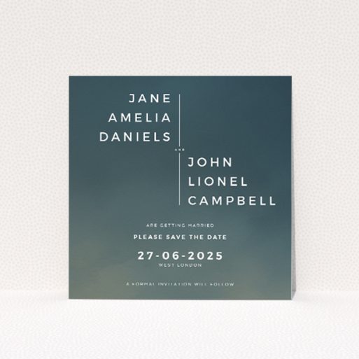 Storm Monochrome wedding save the date card featuring bold contemporary design with atmospheric backdrop and clean typography. This is a view of the front