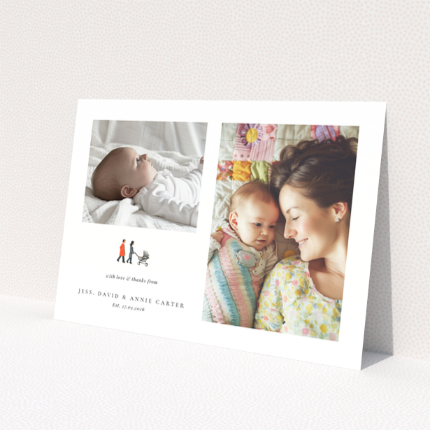 Baby thank you card with 2 photos featuring a newborn and a mother