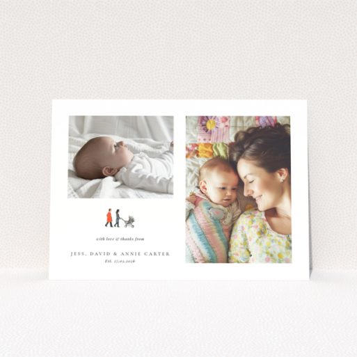 Baby thank you card with 2 photos featuring a newborn and a mother