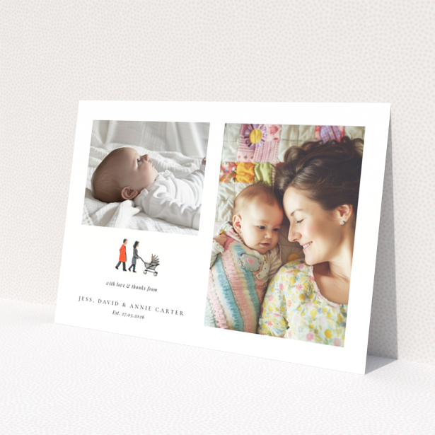 Baby thank you card with 2 photos featuring a newborn and a mother