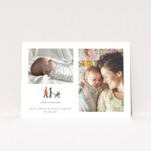 Baby thank you card with 2 photos featuring a newborn and a mother