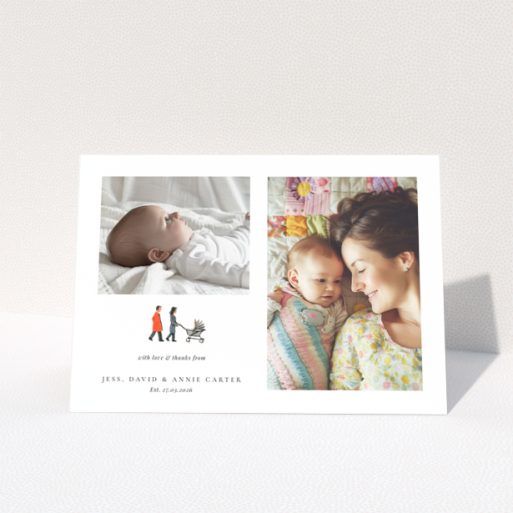 Baby thank you card with 2 photos featuring a newborn and a mother