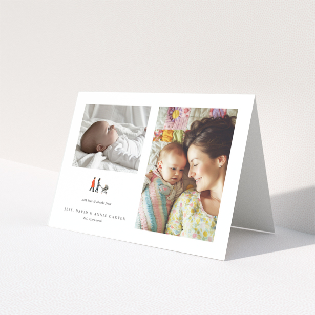 Baby thank you card with 2 photos featuring a newborn and a mother