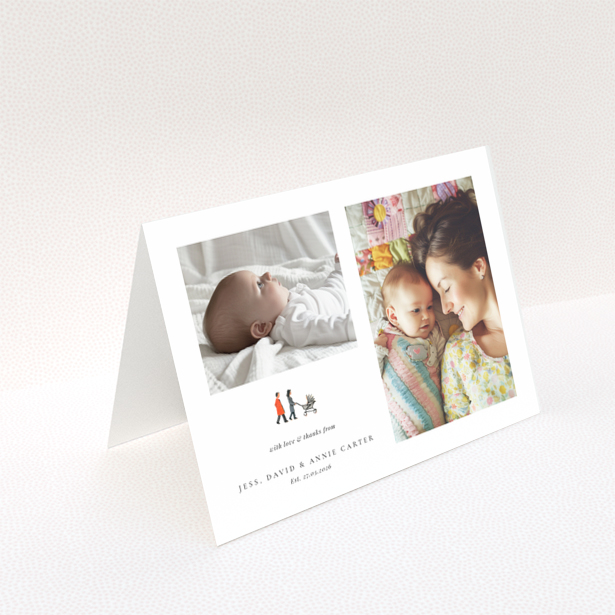 Baby thank you card with 2 photos featuring a newborn and a mother