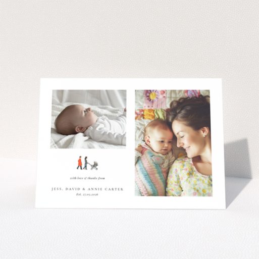 Baby thank you card with 2 photos featuring a newborn and a mother