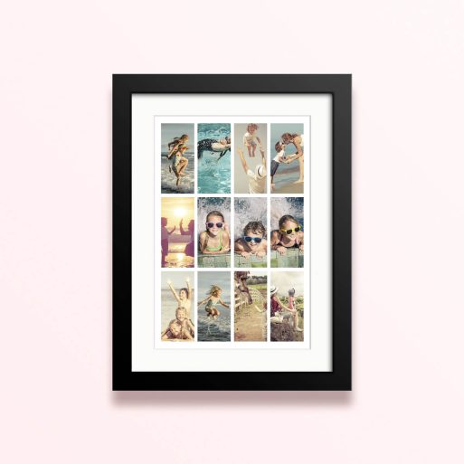 Framed and mounted photo print with twelve photos.