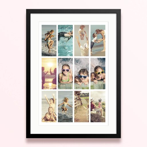 Framed and mounted photo print with twelve photos.