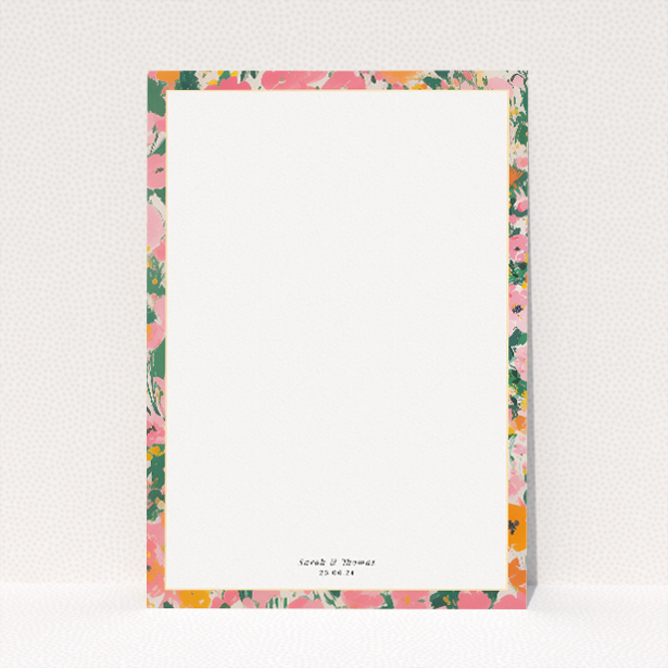 Summer Garden Party suite information insert card with vibrant floral pattern and classic white space for event details This image shows the front and back sides together