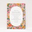 Summer Garden Party wedding invitation design adorned with lush floral pattern in vivid pinks, corals, and greens, capturing the essence of a joyous celebration in the great outdoors, perfect for couples seeking a lively yet sophisticated tone for their special day This is a view of the front
