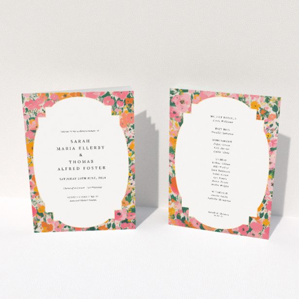 Radiant Summer Garden Party Wedding Order of Service Booklet Template. This image shows the front and back sides together