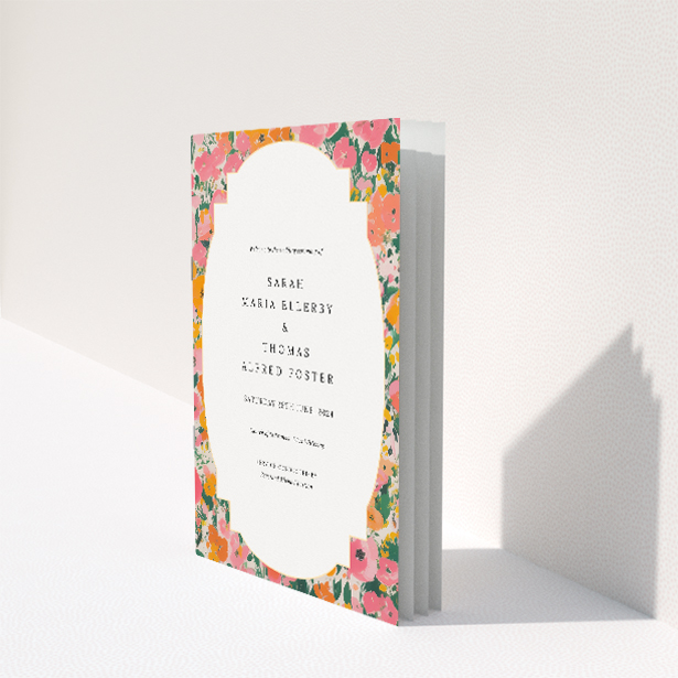 Radiant Summer Garden Party Wedding Order of Service Booklet Template. This image shows the front and back sides together