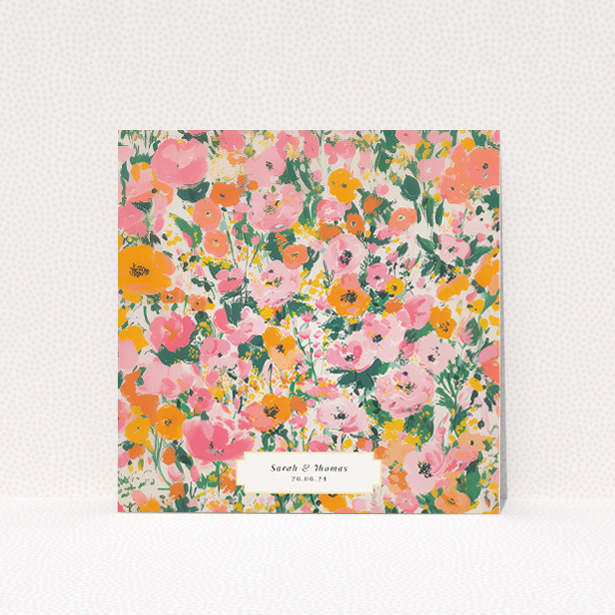 Summer Garden Party wedding save the date card template featuring vibrant English garden floral design. This image shows the front and back sides together