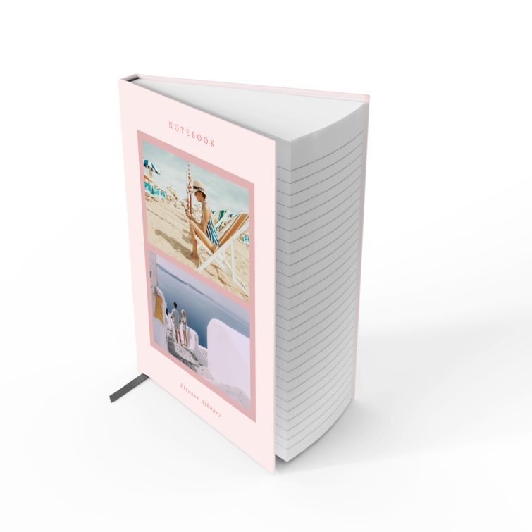 Portrait notebook design with two photos, featuring a pink-themed cover by Utterly Printable.