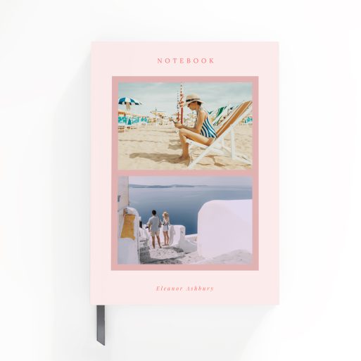 Portrait notebook design with two photos, featuring a pink-themed cover by Utterly Printable.