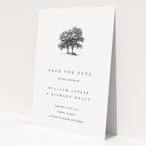 Summer Shade A6 Save the Date Card - Wedding stationery featuring sketched solitary tree symbolizing enduring strength and growth in a summer romance theme This is a view of the front