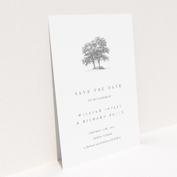 Summer Shade A6 Save the Date Card - Wedding stationery featuring sketched solitary tree symbolizing enduring strength and growth in a summer romance theme This is a view of the back