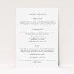 "Summer Shade wedding information insert card featuring understated elegance and natural serenity, complementing the invitation's tranquil aesthetic, ideal for captivating guests with its graceful charm.". This is a view of the front