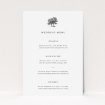 Summer Shade wedding menu template with understated sophistication, featuring a natural aesthetic, soft neutral palette, and delicate illustrations, evoking the enduring strength symbolized by a lone tree, promising an event steeped in grace, perfect for celebrating love's timeless nature This is a view of the front