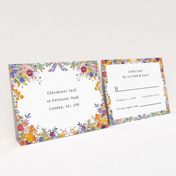 Summerfield Bloom RSVP Card Template - Cheerful Wedding Stationery. This is a view of the back
