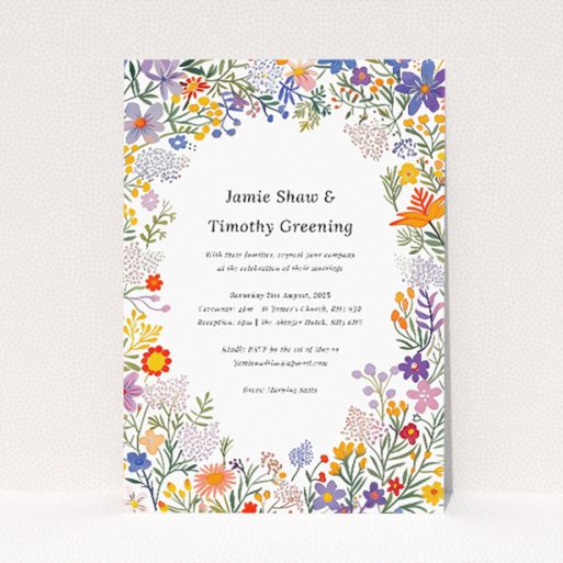 Summerfield Bloom Wedding Invitation - Vibrant Wildflower Frame. This is a view of the front
