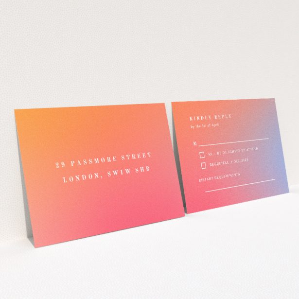 Sundown Warmth RSVP card - Sunset-inspired gradient and minimalist layout for wedding response card. This is a view of the back