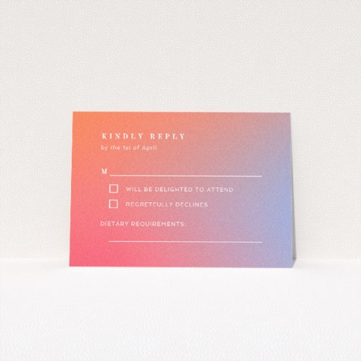 Sundown Warmth RSVP card - Sunset-inspired gradient and minimalist layout for wedding response card. This is a view of the front
