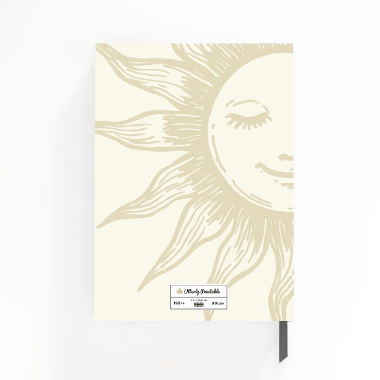 Portrait notebook cover design with one photo and sun illustration for Utterly Printable stationery.