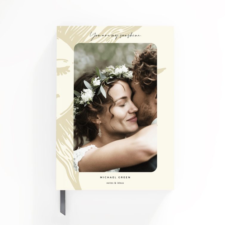 Portrait notebook cover design with one photo and sun illustration for Utterly Printable stationery.