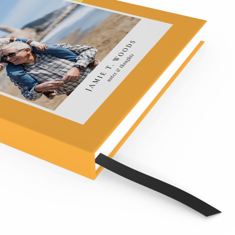 Portrait orientation personalised notebooks design with one photo on front cover, Utterly Printable.