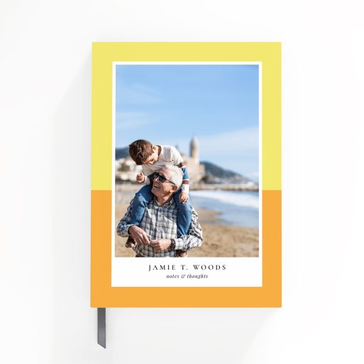 Portrait orientation personalised notebooks design with one photo on front cover, Utterly Printable.