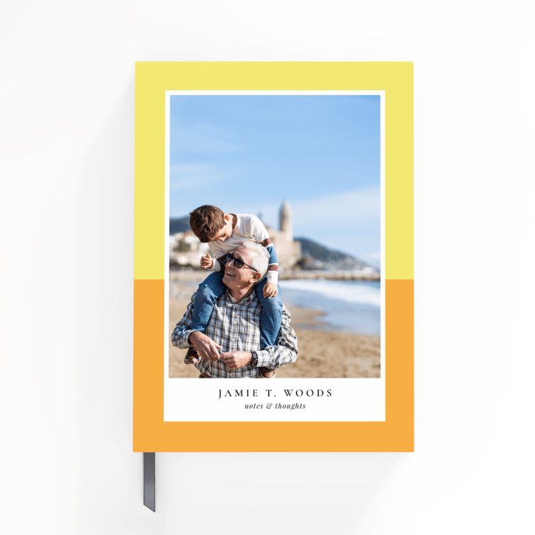 Portrait orientation personalised notebooks design with one photo on front cover, Utterly Printable.