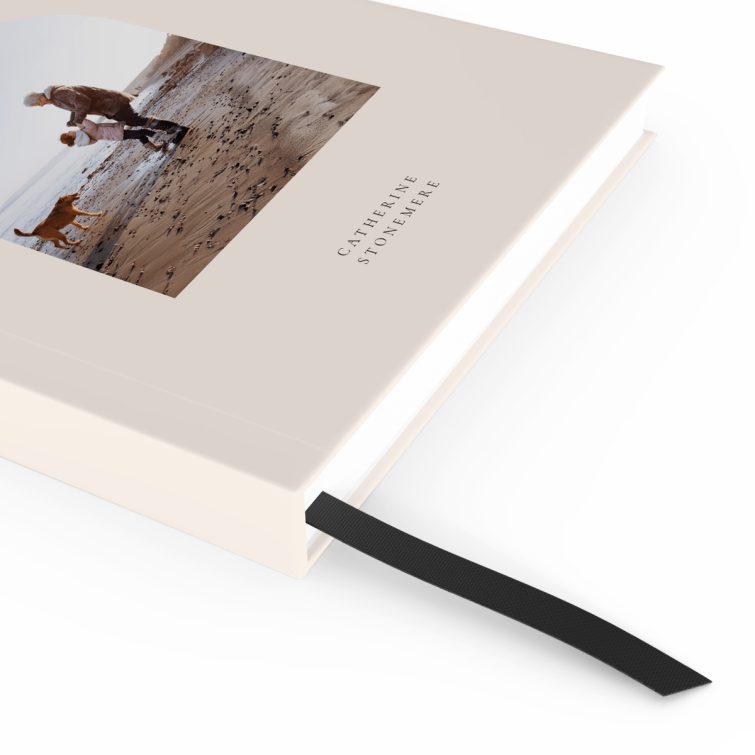 Personalised notebook cover design with one photo, featuring a beach scene.